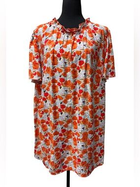 BloomChic Keyhole Front Orange and Coral Floral Short Sleeve Top Plus Size 22-24